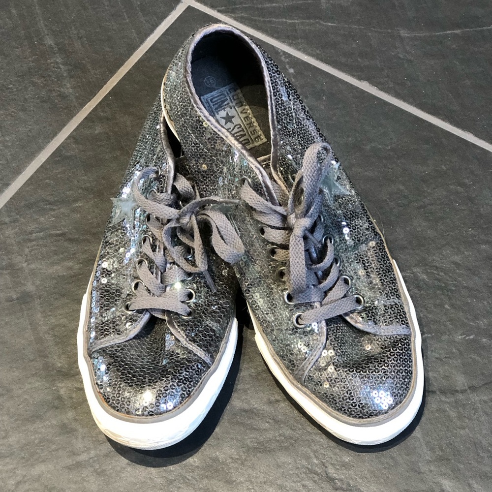 Converse One Star Women's Sequin Sneakers - Silver Size 9.5
